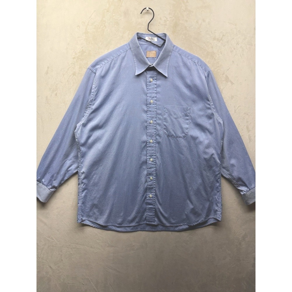 VTG Gitman Gold Shirt Mens 17.5 35 Blue TTX Pinpoint 2x2 Cotton Oxford Made USA